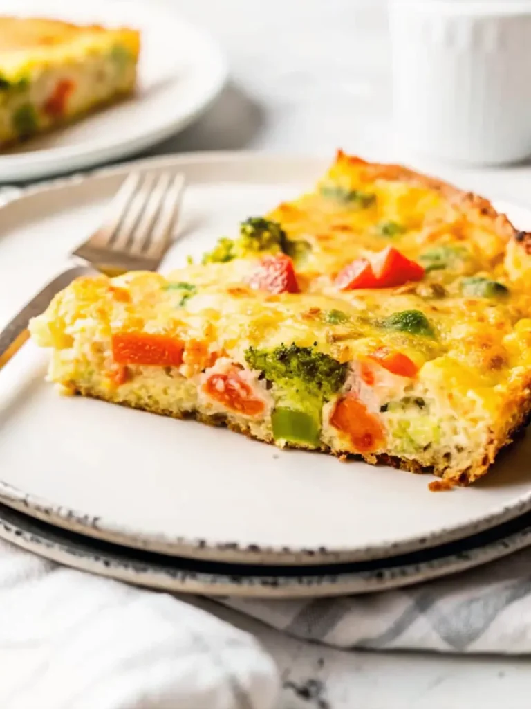 Frittata Recipe A close-up of vibrant, freshly chopped vegetables (broccoli florets, red and green bell peppers, diced yellow onion) on a wooden cutting board. A small bowl of whisked eggs and milk, and a cluster of fresh parsley, are nearby. Shot on a white marble countertop with natural morning light from an east window, creating soft shadows and warm tones, clean and tidy. No hands or people. (3:4 ratio)