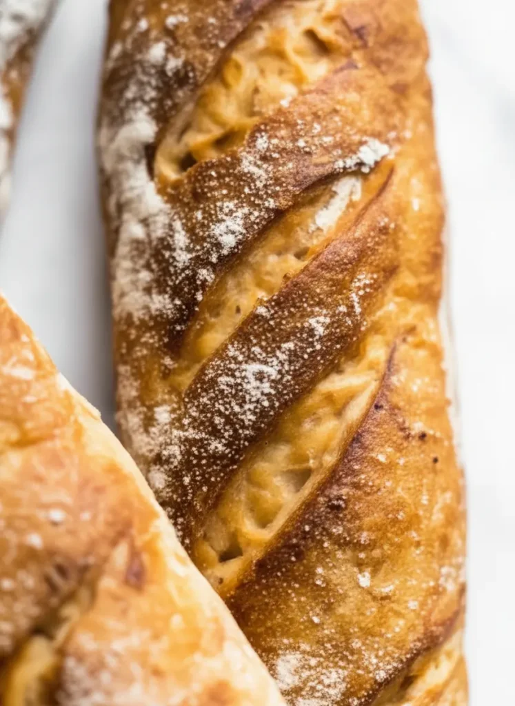 Artisan Bread Recipe A wooden cutting board with a small pile of bread flour, a minimalist white ceramic bowl with active dry yeast, a small pinch of sea salt, and a glass of lukewarm water. The scene is set on a marble countertop with soft natural morning light and subtle shadows, clean and tidy, no hands or people. (3:4 ratio)