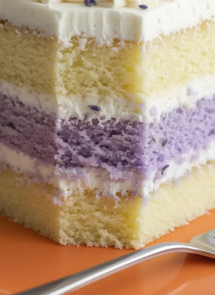 Lemon Lavender Cake Recipe A flat lay ingredient prep shot on a weathered wooden cutting board. Visible are a bowl of white flour, a pile of bright yellow lemon zest, a small glass jar of dried purple culinary lavender buds, and a halved lemon. The lighting is warm and bright, emphasizing the textures of the ingredients on the marble surface.