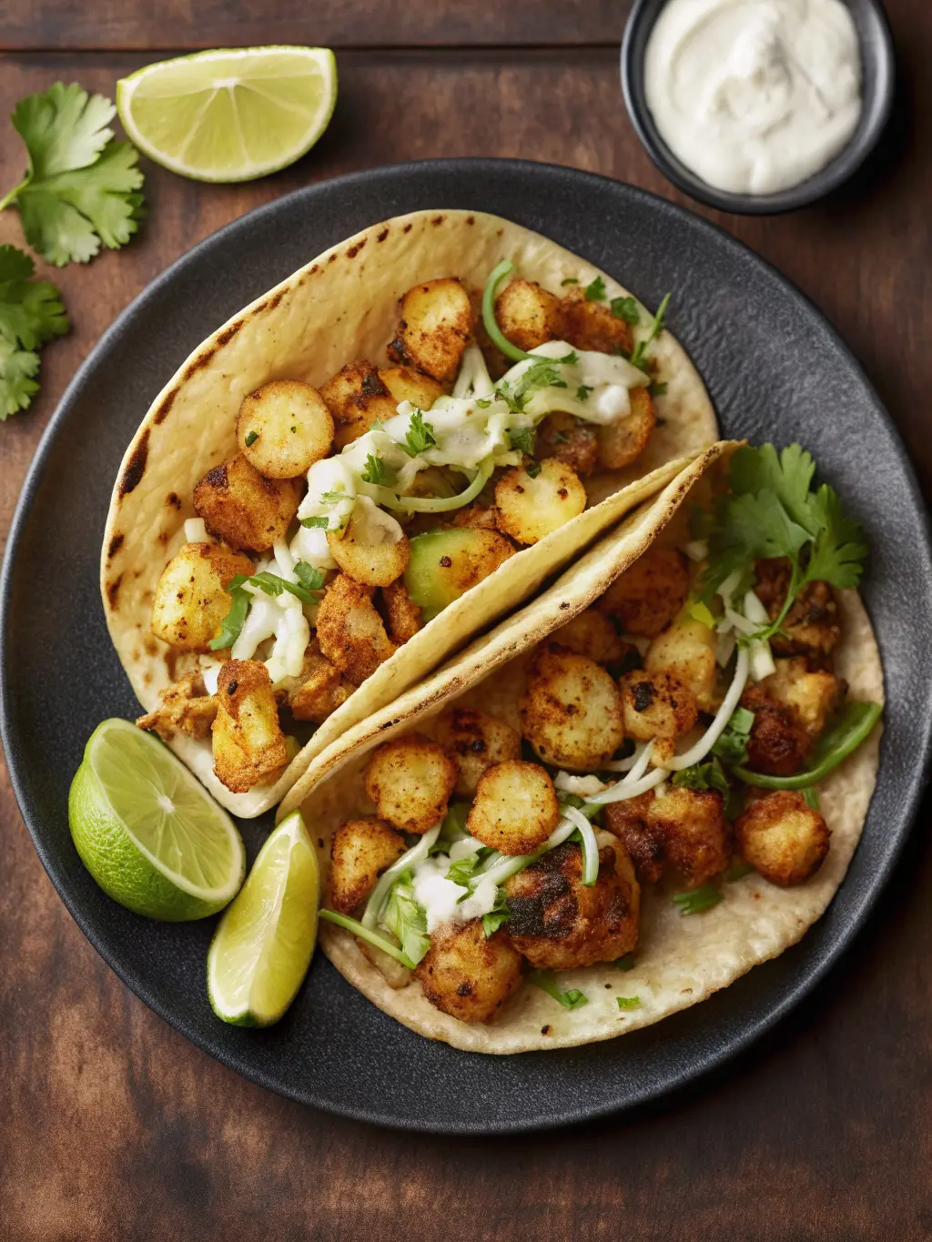 A 3:4 close-up of a rustic wooden cutting board with freshly diced Yukon Gold potatoes, tossed with olive oil, chili powder, cumin, and smoked paprika, ready for the skillet. Fresh green cilantro is subtly visible in the background, all bathed in soft, natural morning light from an east window on a marble countertop, reflecting the clean and tidy kitchen. No hands visible, emphasizing the raw, delicious ingredients.