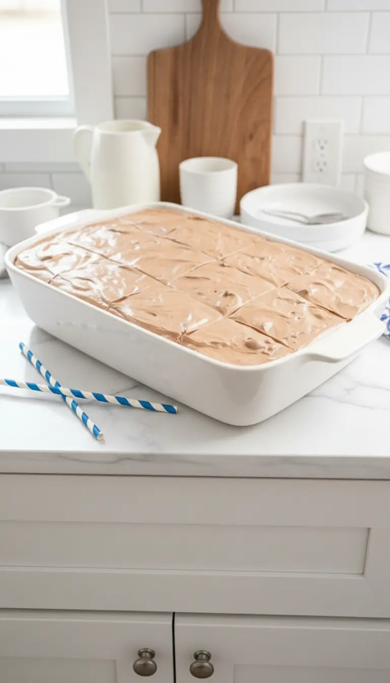 A close-up, inviting shot of a single slice of The Best Italian Love Cake on a minimalist white ceramic plate. The focus is on the intricate, moist texture of the dark chocolate cake layers, the rich creaminess of the off-white cheesecake layer, and the light, airy quality of the fluffy light brown chocolate mousse on top. The plate is on a marble countertop with soft, warm natural light, and a hint of a wooden accent or fresh herb in the blurred background. No hands or people.