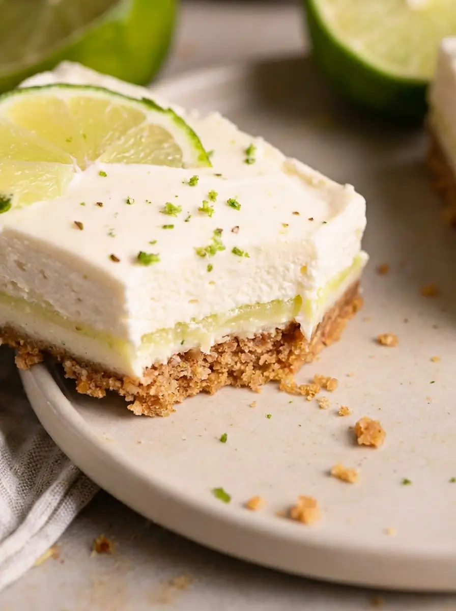 An overhead view of ingredients for Key Lime Pie Bars laid out on a marble countertop, including vibrant fresh key limes, sweetened condensed milk can, graham crackers in a bowl, and sticks of butter, with fresh herbs in the background. Natural morning light, soft shadows, warm tones. NO HANDS OR PEOPLE. (3:4 ratio)