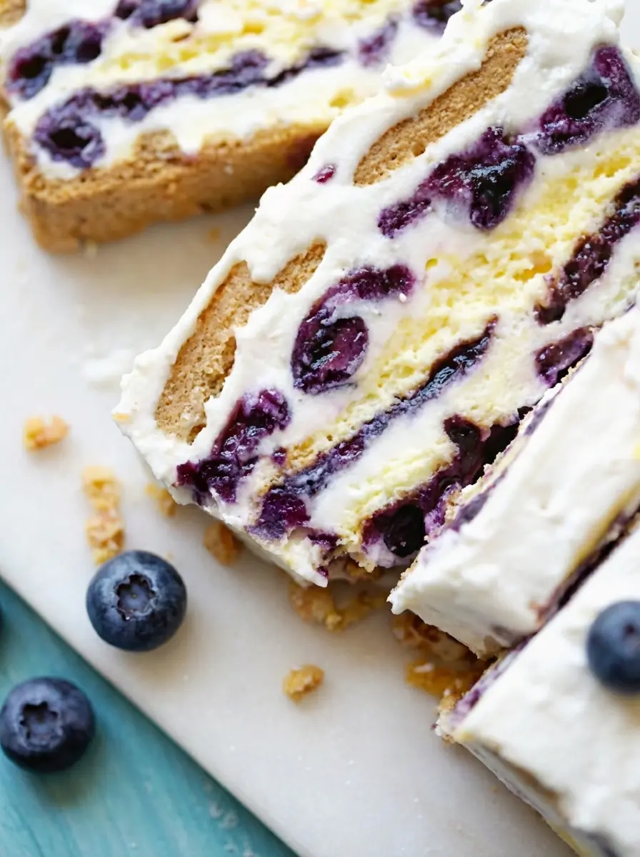 3:4 aspect ratio. Ingredients shot on a white marble countertop. A pile of honey graham crackers, a bowl of fresh blueberries with frost on them, whole bright yellow lemons, and a white ceramic bowl of heavy cream. Morning light casts soft shadows. Fresh mint leaves scattered nearby. No hands.