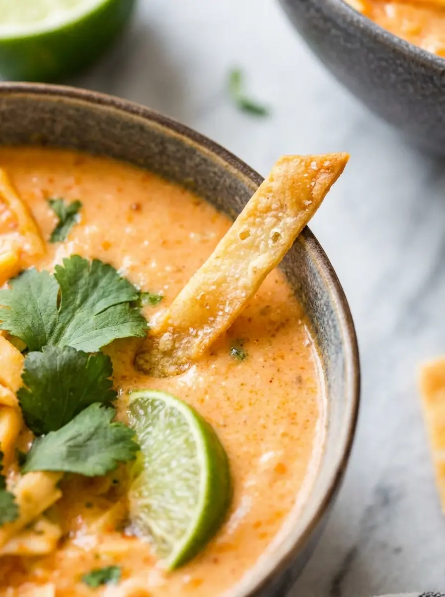 A rustic wooden cutting board on a white marble countertop, showcasing key ingredients for White Chicken Chili: raw chicken breasts, rinsed cans of great northern beans and corn, a block of cream cheese, fresh cilantro, lime halves, and whole green chiles. Natural morning light creates soft shadows, maintaining a clean and tidy presentation with warm tones.