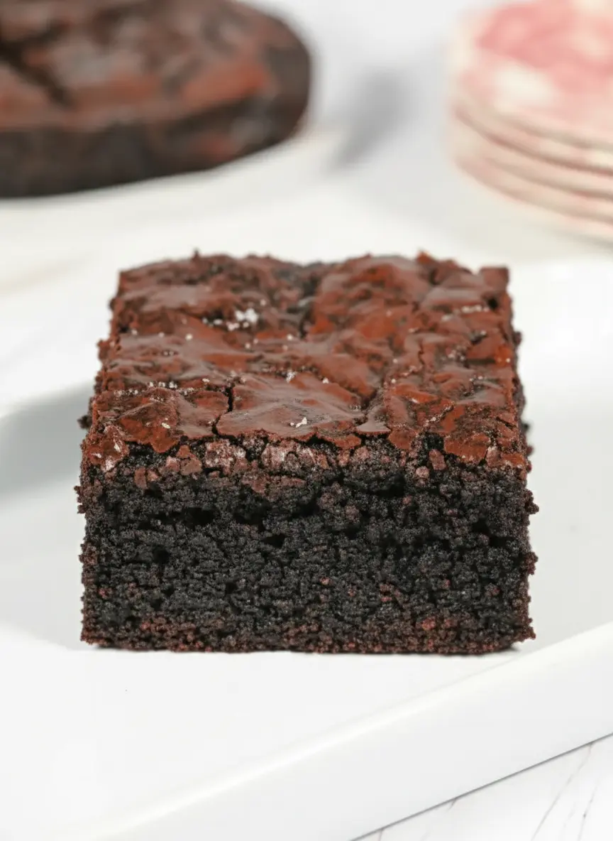 Ingredients for Fudgy Sourdough Brownies laid out on a marble countertop: bowl of unfed sourdough discard, cocoa powder, chocolate chips, flour, sugar, butter, eggs, and vanilla extract. All in minimalist white ceramic bowls or glass jars. Natural morning light, soft shadows, warm tones. Fresh herbs subtly in the background next to a wooden cutting board. No hands or people. (3:4 ratio)