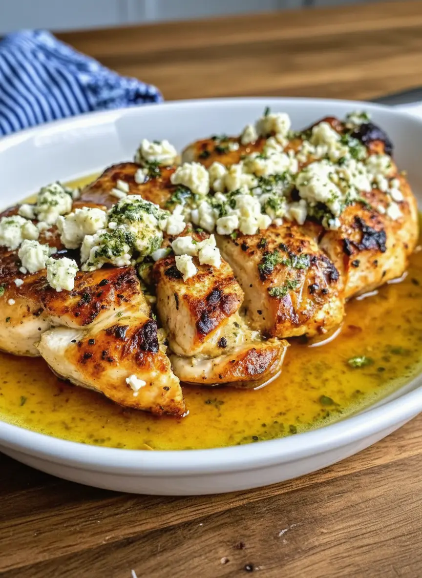 A close-up action shot of the chicken breasts searing in a cast-iron skillet or pan. The chicken has deep golden-brown char marks. Steam is rising softly. The focus is on the texture of the sear. No hands visible.