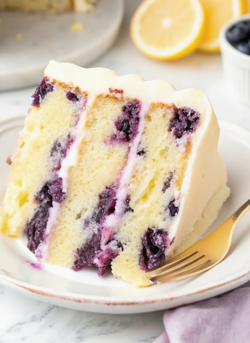 A clean, organized marble countertop with wooden accents. A white ceramic bowl holds fresh, plump blueberries, some dusted lightly with flour. Next to it, a whole lemon, a zester, and a measuring cup of buttermilk. Soft morning light creates gentle shadows. (3:4 ratio)