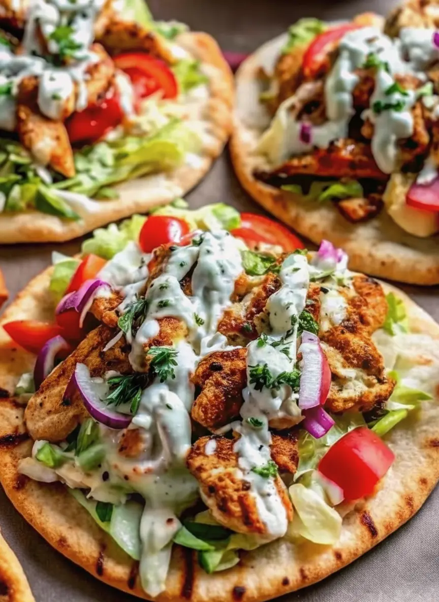 Ingredients spread on a marble countertop: raw chicken thigh strips on a white ceramic plate, small glass bowls containing smoked paprika and cumin, fresh green cabbage, a bunch of dill, and a stack of fluffy pitas. Natural lighting, soft focus on the background herbs.