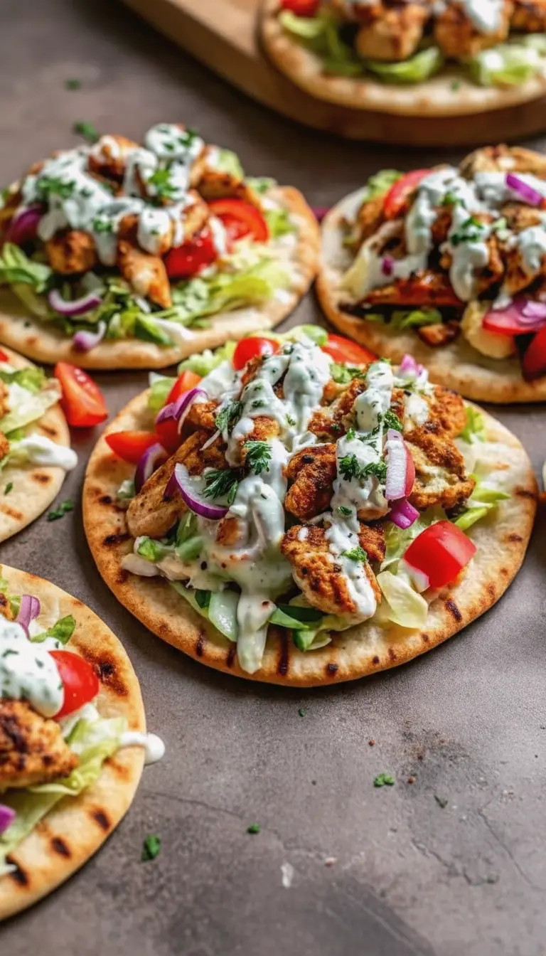 A close-up, macro shot of the assembled pita. Focus on the texture of the creamy white ranch sauce dripping over the crispy edge of a spiced chicken piece and the crunch of the fresh cabbage and red onion. The lighting highlights the moisture and freshness of the vegetables.