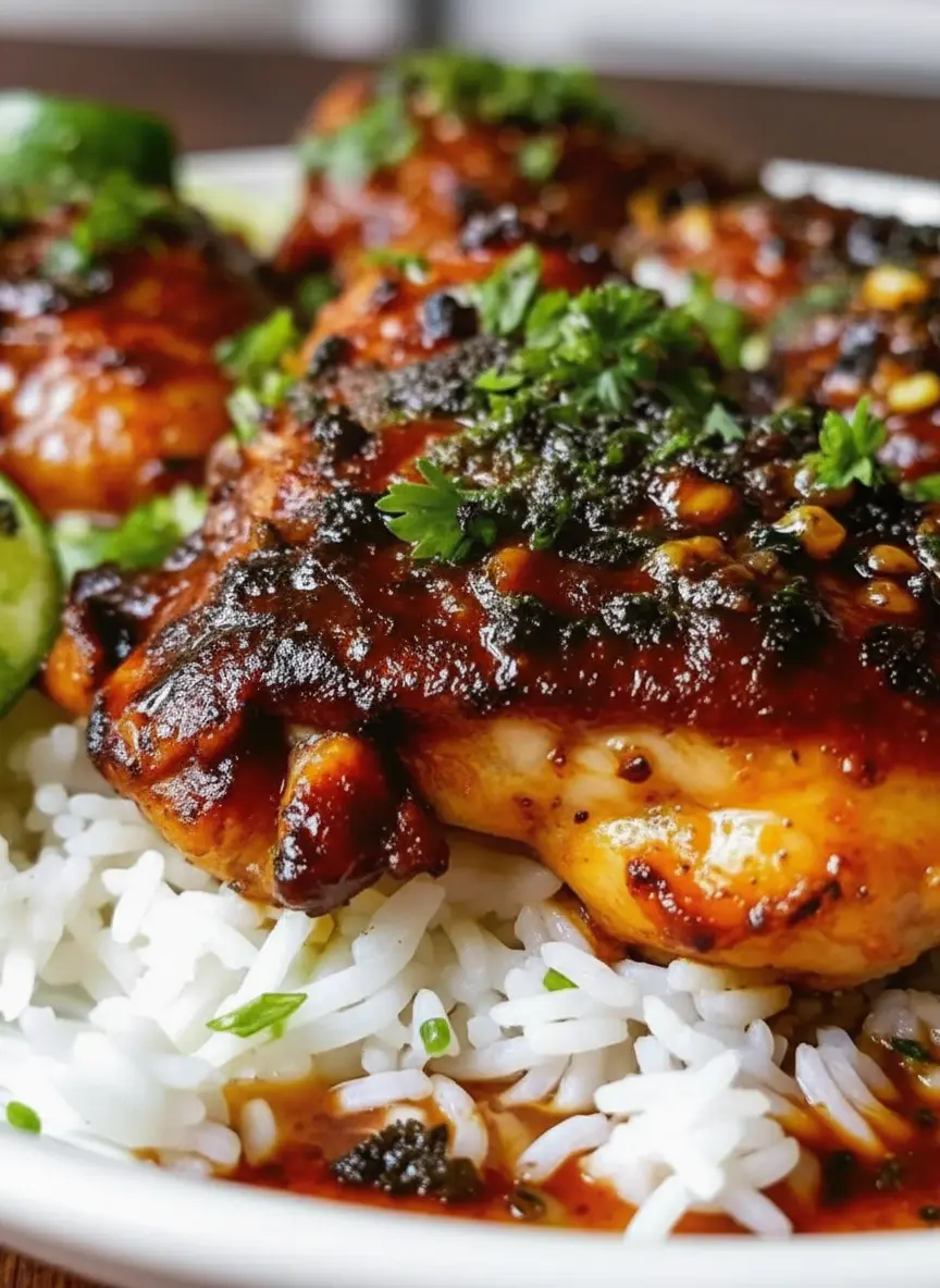 Ingredients laid out for Tangy Honey Lime Chicken: raw chicken thighs, a bottle of honey, a bottle of soy sauce, fresh limes, garlic cloves, fresh ginger, and a bunch of fresh cilantro, all neatly arranged on a rustic wooden cutting board on a marble countertop with natural morning light. Shot in 3:4 aspect ratio.