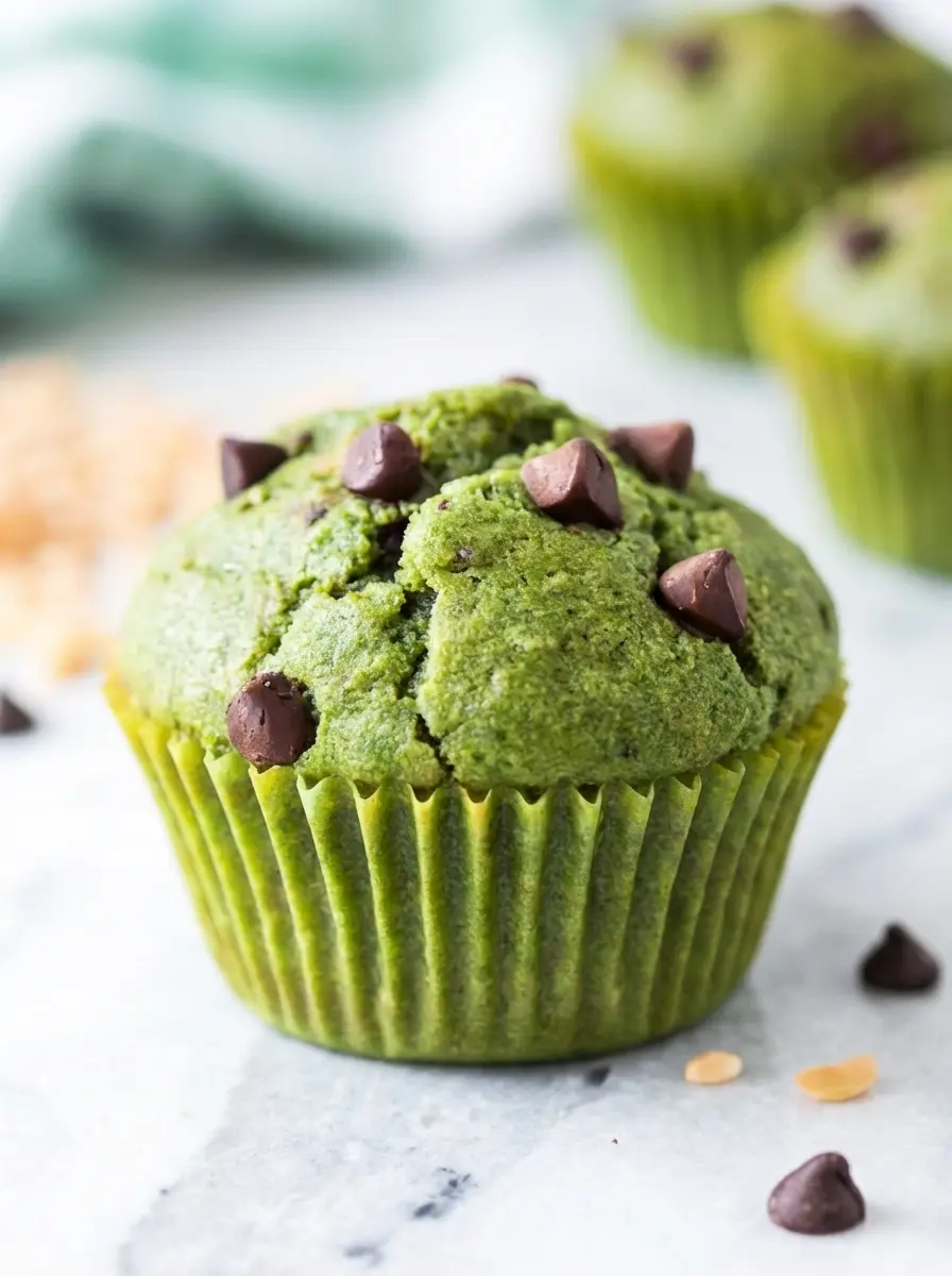 A visually appealing arrangement of raw ingredients for fluffy green spinach muffins: fresh vibrant spinach, ripe banana, gluten-free flour, maple syrup, and vegan chocolate chips, all in minimalist white ceramic bowls on a wooden cutting board, set on a marble countertop. Natural morning light, soft shadows, warm tones. (3:4 ratio)