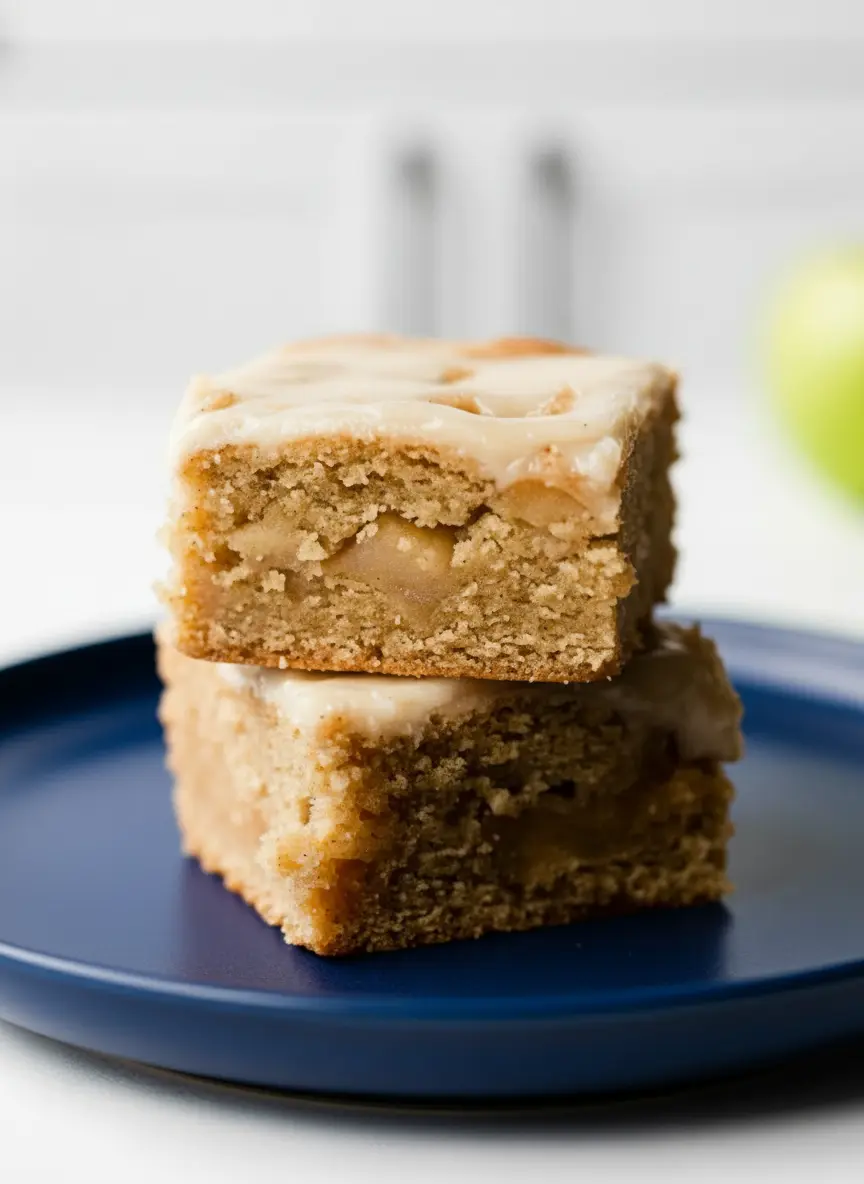A process shot of the Brown Butter Apple Blondies batter being gently folded with diced apples in a large white ceramic mixing bowl, placed on a wooden cutting board on a marble countertop. Natural morning light, soft shadows, highlighting the thick, rich batter texture. (3:4 ratio)