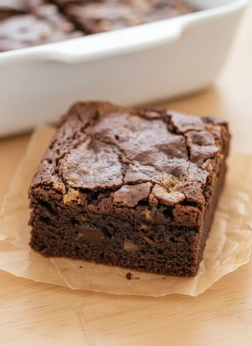 A close-up of baking ingredients for Butterfinger Brownies laid out on a marble countertop: blocks of butter, eggs, bags of flour and cocoa, granulated sugar in ceramic bowls, and a pile of chopped Butterfinger candy next to a wooden cutting board. Natural morning light, soft shadows, clean and tidy. (3:4 ratio, no hands/people)