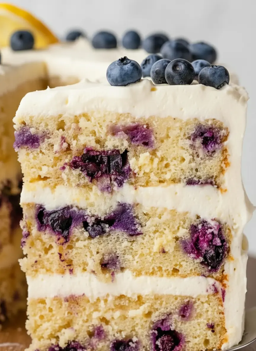 Ingredients for Lemon Blueberry Layer Cake (3:4 ratio): A minimalist white ceramic bowl filled with plump, fresh blueberries, alongside vibrant yellow lemons, a wooden spoon, a small bowl of flour, and a stick of butter on a wooden cutting board on a marble countertop, bathed in natural morning light. Fresh herbs are visible in the soft-focus background. No hands or people.