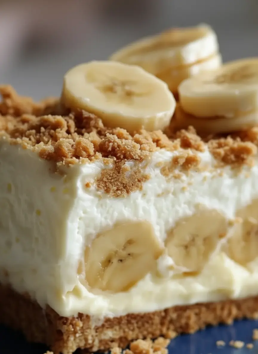 Arrangement of fresh, ripe bananas, blocks of cream cheese, a box of vanilla pudding mix, graham cracker crumbs in a ceramic bowl, and a stick of butter on a wooden cutting board on a marble countertop. Natural morning light creates soft shadows, highlighting the fresh, clean ingredients ready for making the No-Bake Banana Pudding Cheesecake. (3:4 ratio)