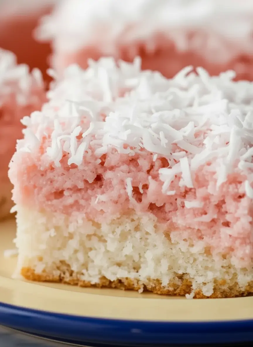 A curated arrangement of ingredients for Pink Coconut Snowball Cake Bars, including flour, sugar, eggs, pink food coloring, cream cheese, and a bowl of shredded coconut, artfully displayed on a wooden cutting board against a marble countertop. Natural morning light, soft shadows, warm tones, clean and tidy. (3:4 ratio)