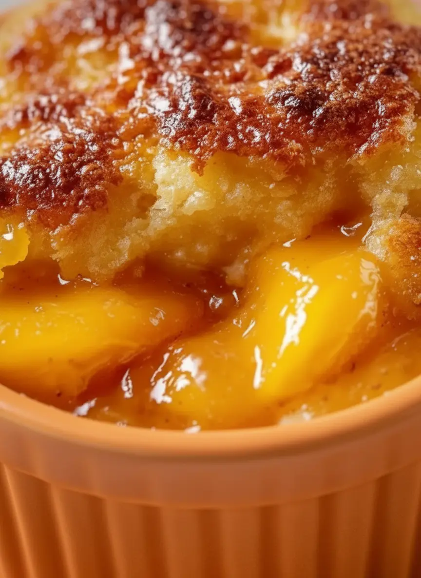 Arrangement of ingredients for Peach Cobbler with Canned Peaches on a wooden cutting board on a marble countertop, bathed in natural morning light. Includes a can of sliced peaches, flour, sugar, butter, and cinnamon, neatly laid out with fresh herbs subtly in the background. Soft shadows and warm tones, clean and tidy presentation, no hands. (3:4 ratio)