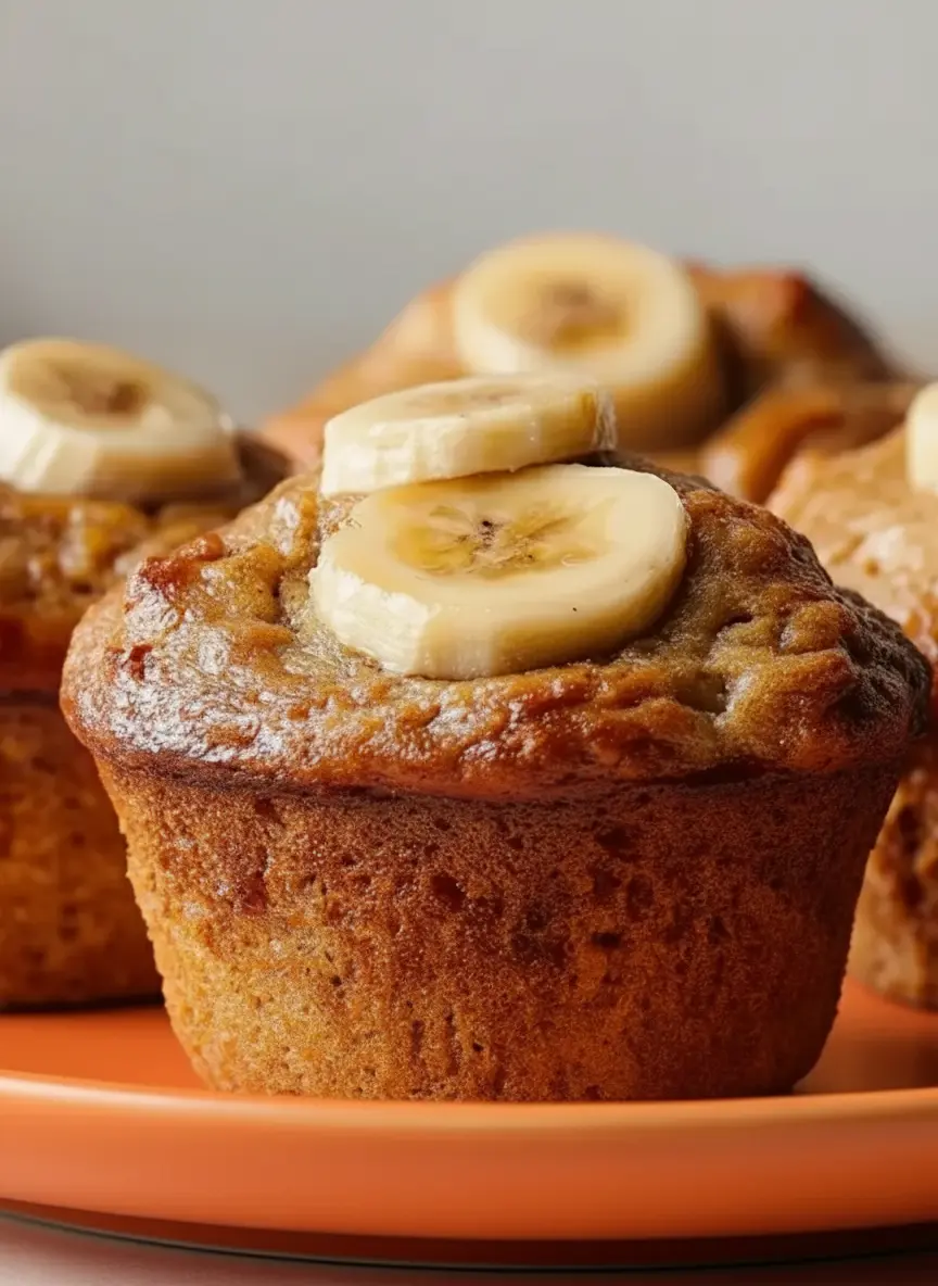 Ingredients for Greek Yogurt Banana Muffins: A visually appealing arrangement of ripe bananas, a bowl of creamy Greek yogurt, flour, brown sugar, eggs, and baking essentials on a wooden cutting board placed on a marble countertop. Natural morning light creates warm tones and soft shadows. A ceramic bowl and a sprig of fresh mint are in the softly blurred background. (3:4 ratio)