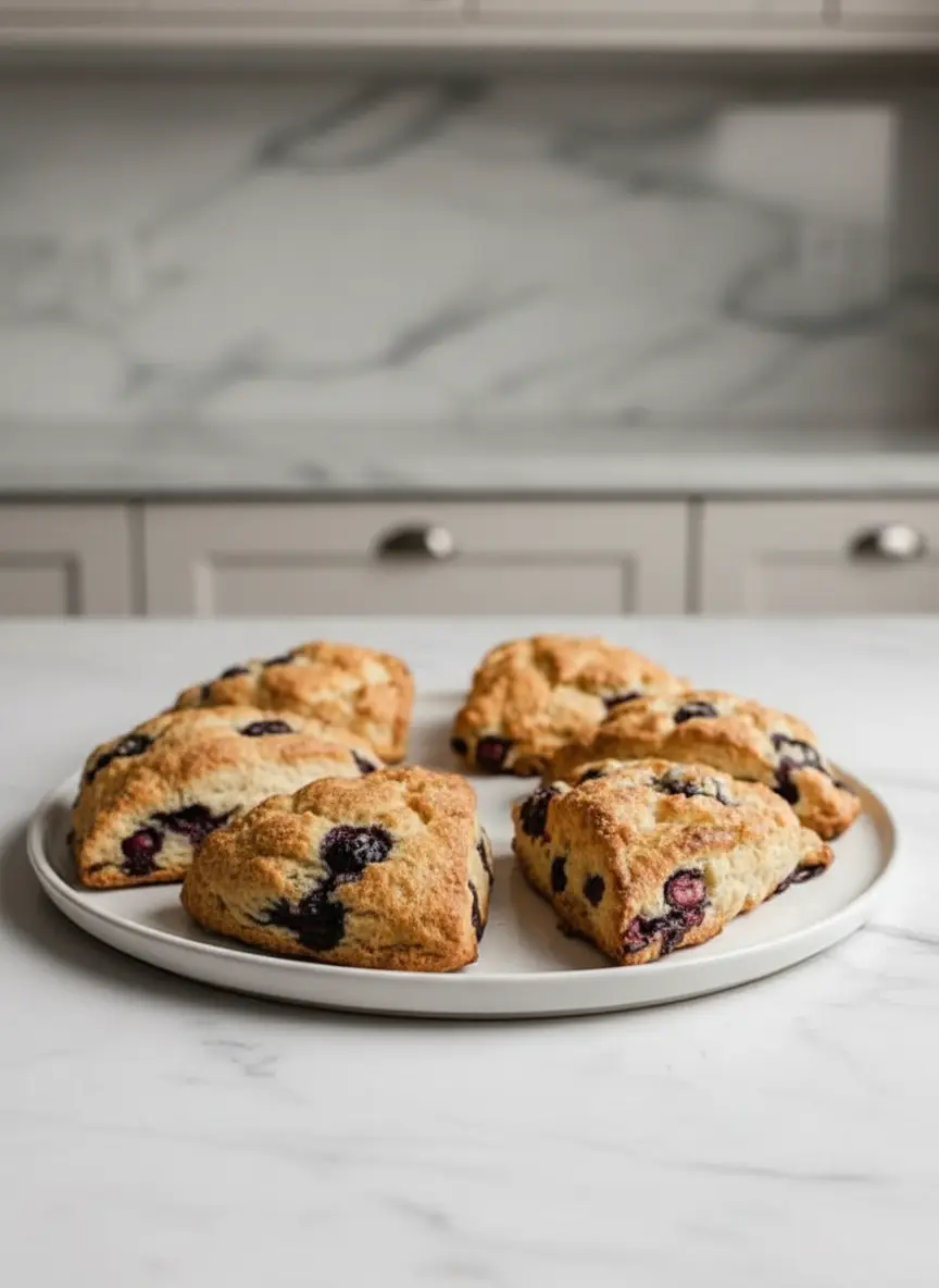 A 3:4 overhead shot of the Lemon Blueberry Sourdough Scone dough being gently patted into a round shape on a wooden cutting board, with fresh lemon zest and blueberries folded into the dough. The kitchen is bathed in natural morning light.