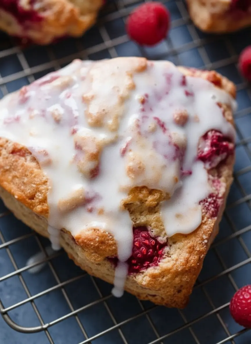 A close-up of ingredients for Raspberry Lemon Scones: a ceramic bowl filled with flour, sugar, and baking powder, alongside a pile of cold butter cubes, fresh lemon zest, and vibrant red raspberries. All are artfully arranged on a familiar wooden cutting board on a marble countertop, bathed in natural morning light from an east window, with soft shadows and warm tones. A few sprigs of fresh mint are subtly visible in the background, 3:4 aspect ratio.