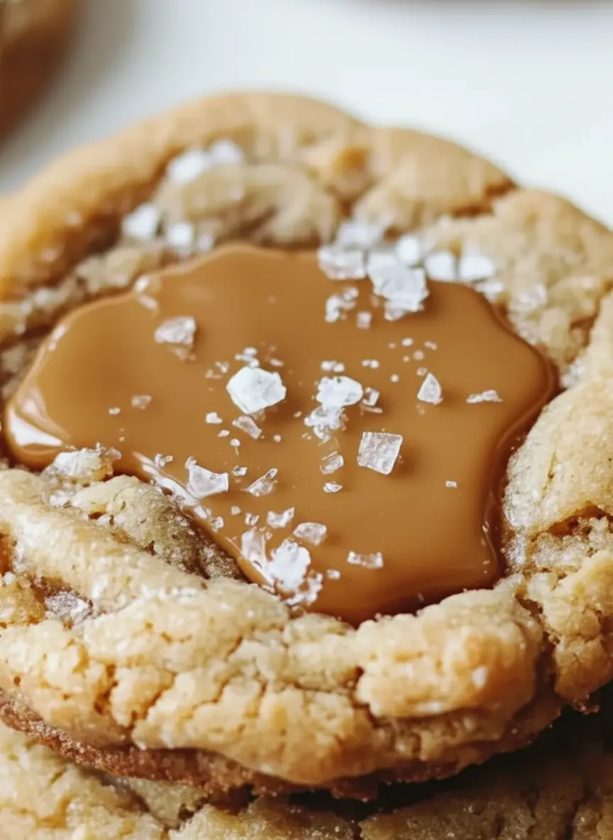 An artistic overhead shot of baking ingredients for Salted Caramel Cookies: bowls of flour, brown sugar, granulated sugar, softened butter, and a jar of thick caramel sauce. A small pile of flaky sea salt is visible. All arranged neatly on a white marble countertop with a wooden cutting board partially visible in the background, under natural morning light. Soft shadows, warm tones, clean and tidy. (3:4 ratio)