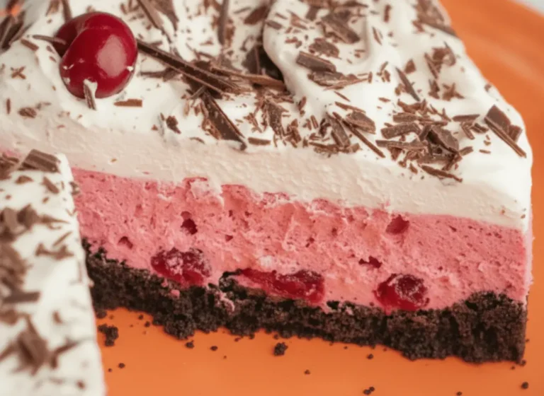 A hero shot of a whole Chocolate Cranberry Cream Pie in a white ceramic pie dish, sitting on a marble countertop. The pie features a dark chocolate cookie crust, a thick layer of vibrant pink cranberry cream, topped with a heavy layer of swooped whipped cream and generous dark chocolate shavings. Soft morning light from an east window creates gentle shadows. Fresh mint sprigs and a few loose cranberries are scattered artistically on the marble nearby. 4:3 aspect ratio.