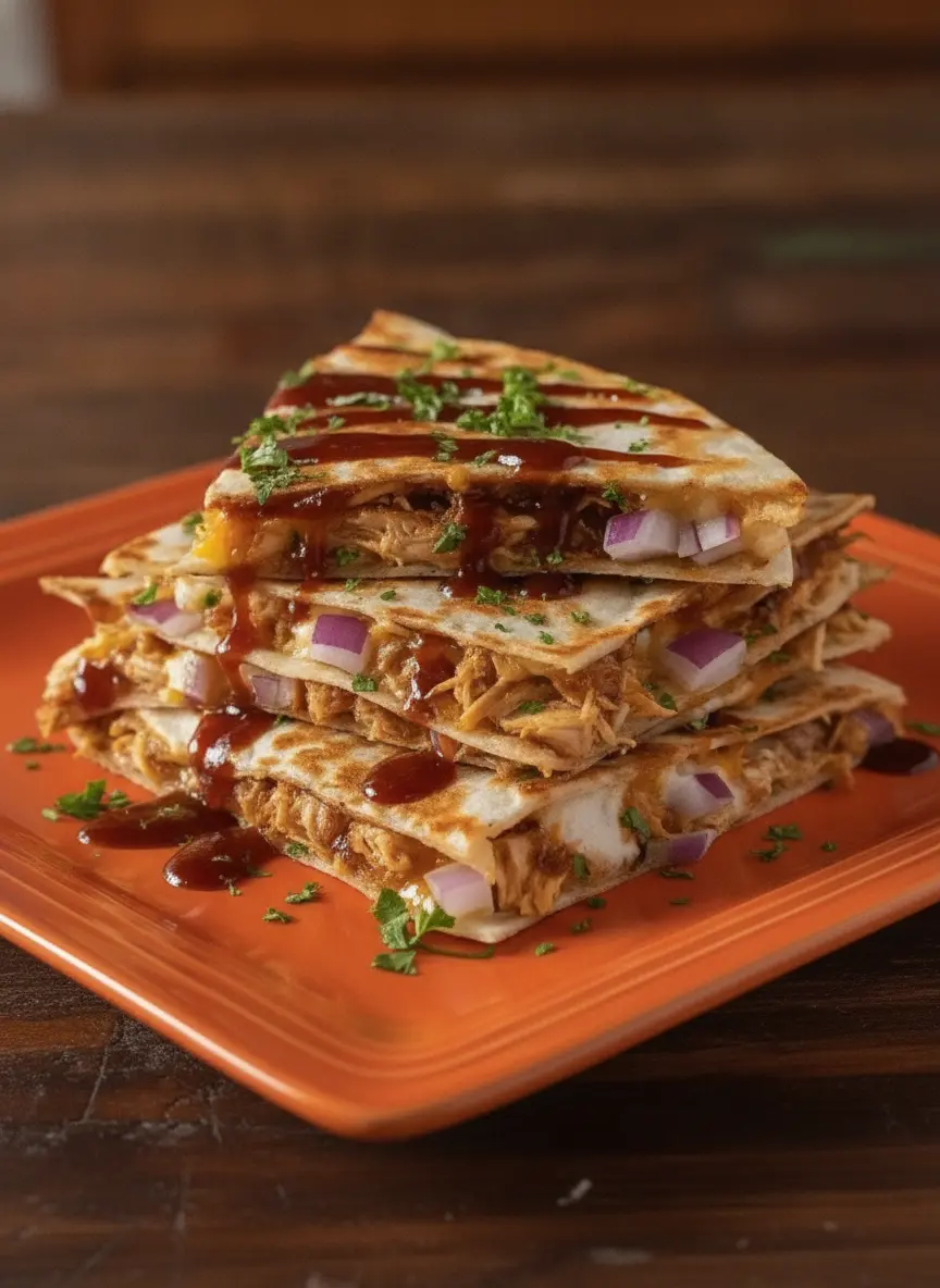 A golden-brown flour tortilla being toasted in a dry skillet on a stove. One half of the tortilla is covered in melted white and orange cheese with visible shredded chicken and red onions tucked inside. The tortilla has beautiful brown toasted spots. No hands visible. 3:4 aspect ratio.