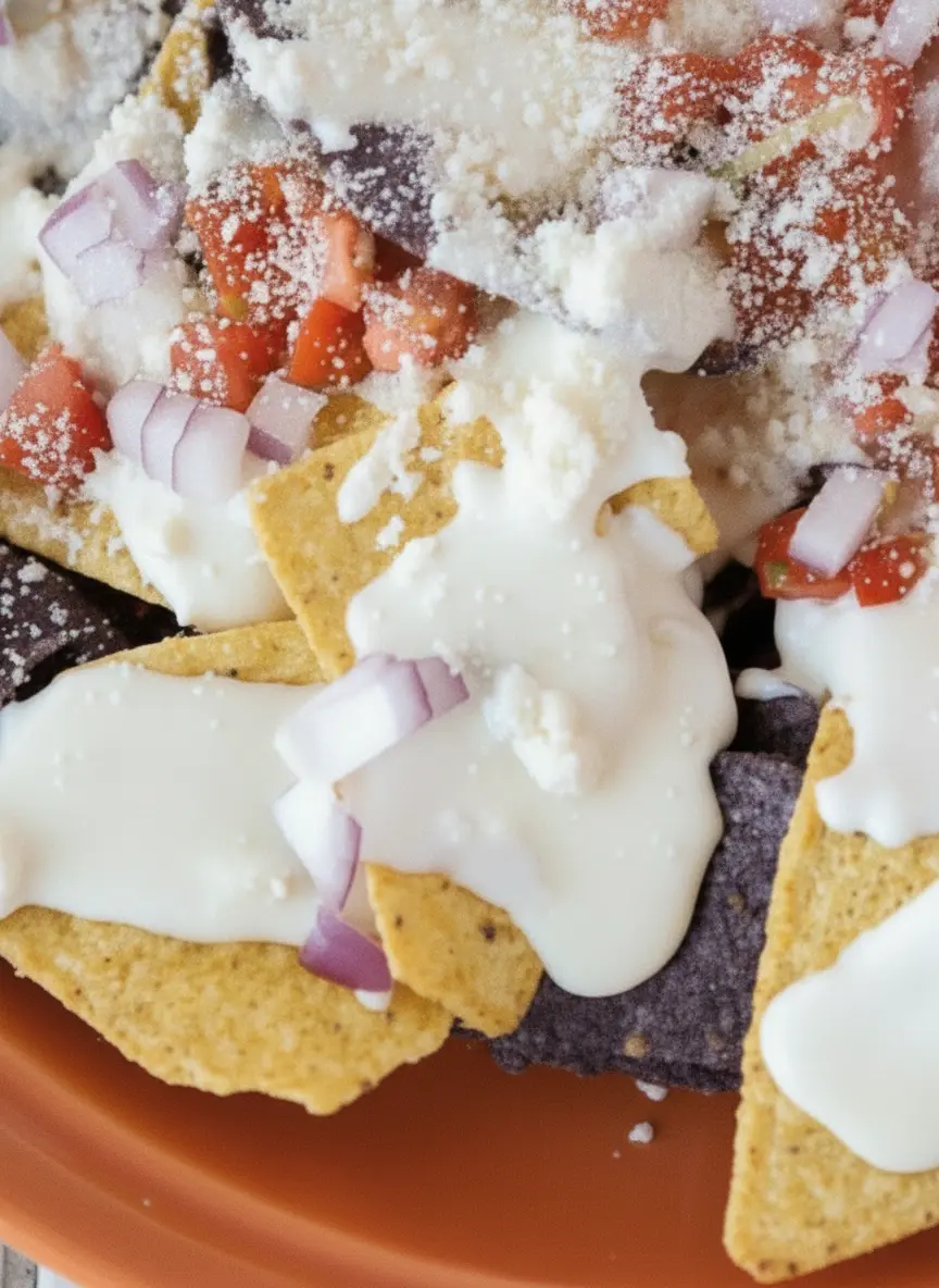 A 3:4 shot focusing on the preparation phase. A wooden cutting board holds a pile of vibrant red diced tomatoes, a heap of finely chopped purple red onions, and a small ceramic bowl filled with white crumbly cotija cheese. In the background, fresh cilantro stems are visible in a glass jar. The scene is lit with warm, natural light on a marble surface.