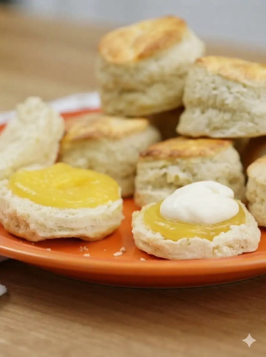 A process shot showing several rounds of raw scone dough neatly arranged on a rustic wooden cutting board. The board is lightly dusted with white flour. The scene is bright and airy, captured from a 3:4 perspective, focusing on the soft texture of the unbaked dough before it goes into the oven. No hands or people are visible.